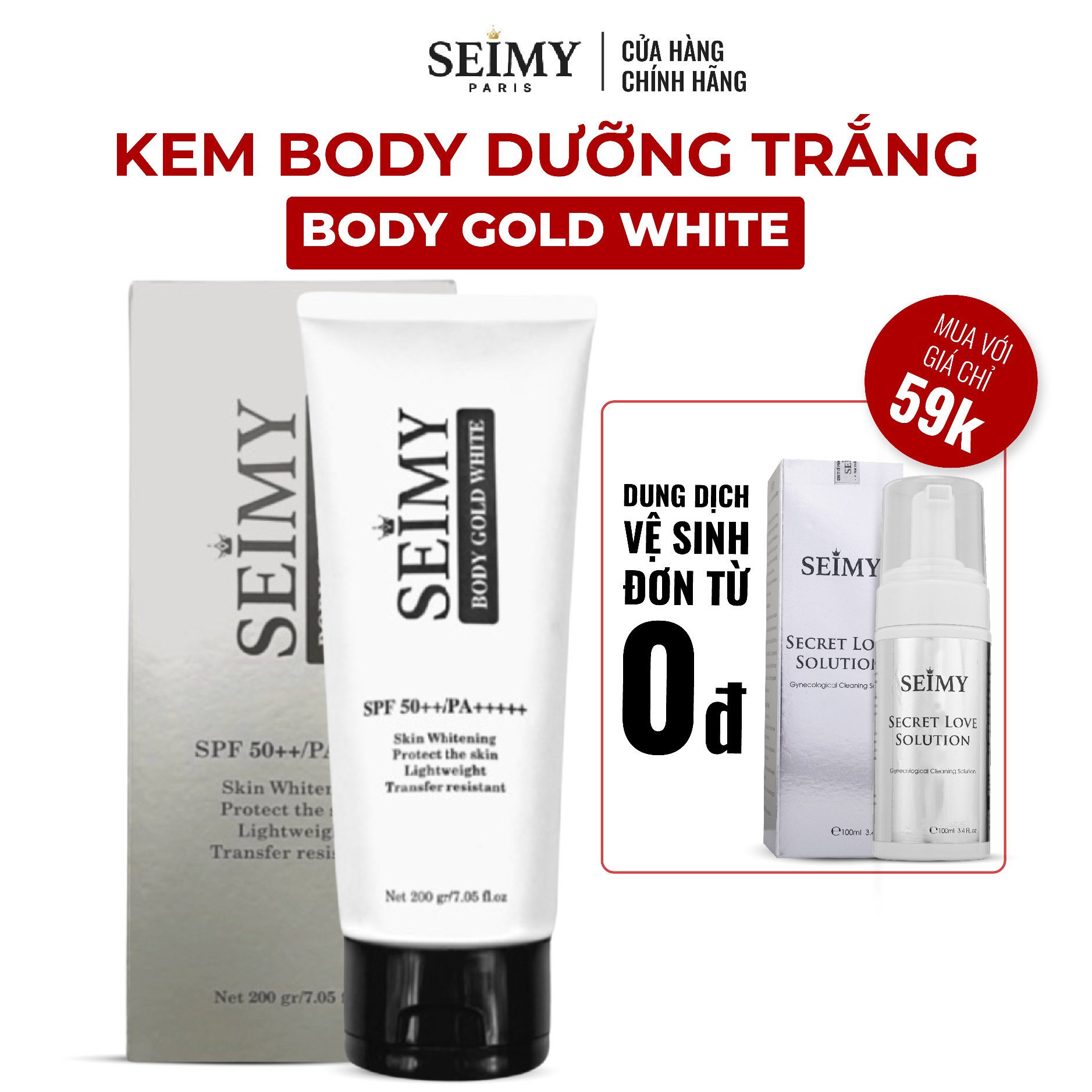 Kem Body Dưỡng Trắng Chống Nắng Seimy - Body Gold White Spf...