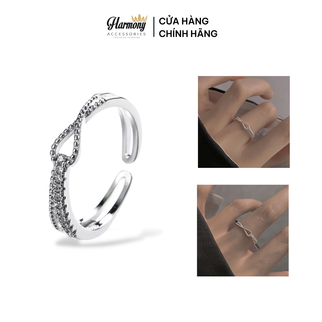 Nhẫn nữ bạc cao cấp đính đá thắt nơ dáng mở freesize Doris | HARMONY ACCESSORIES N47
