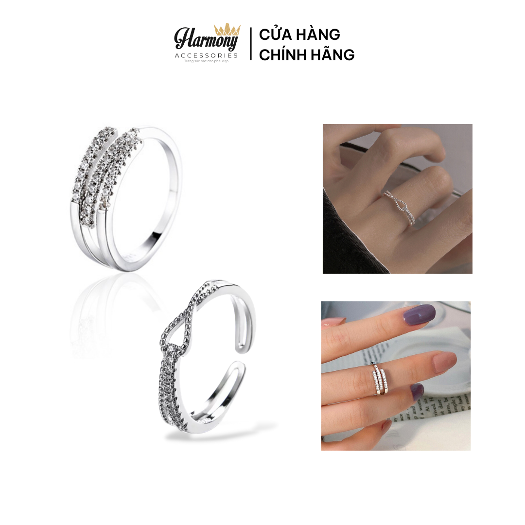 Set nhẫn nữ bạc cao cấp Harry và Doris thiết kế đính đá sang chảnh, nữ tính | HARMONY ACCESSORIES N46 N47