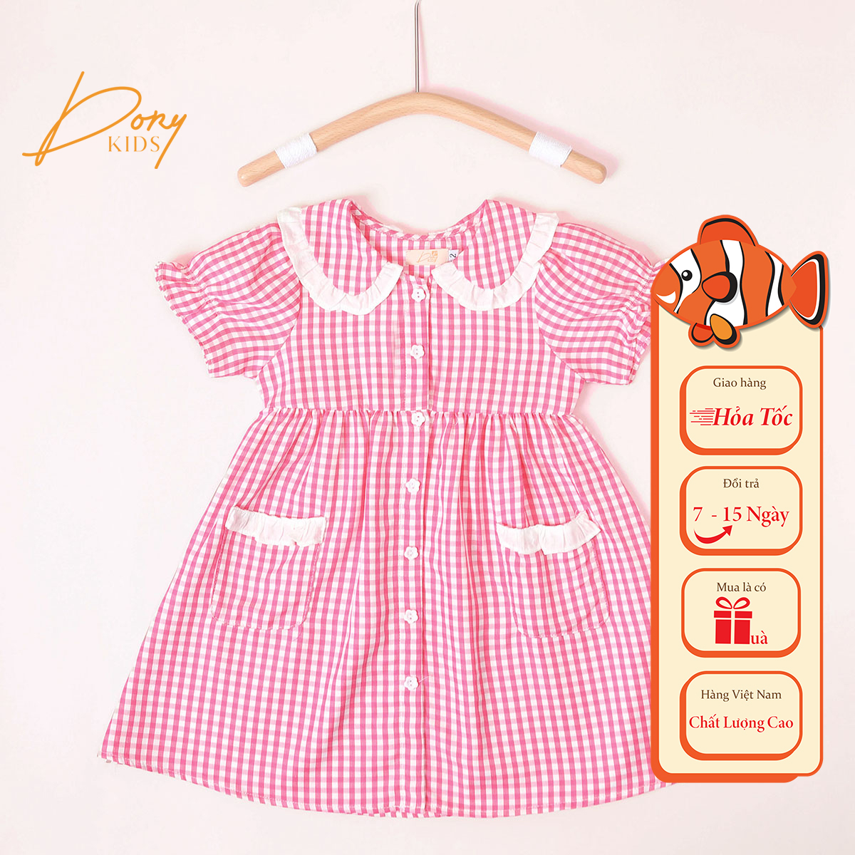 Váy Bé Gái Có Tay DORYKIDS, Họa Tiết Cổ Sen, Chất Liệu Thô Cotton May 2 Lớp Thấm Hút Mồ Hôi, Size cho bé từ 8kg đến 40kg