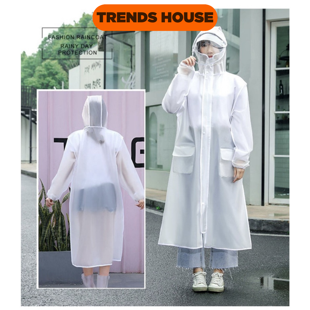 Áo mưa măng tô trong suốt có kính che mặt , chất liệu tốt, bền đẹp kiểu dáng thời trang TRENDS HOUSE