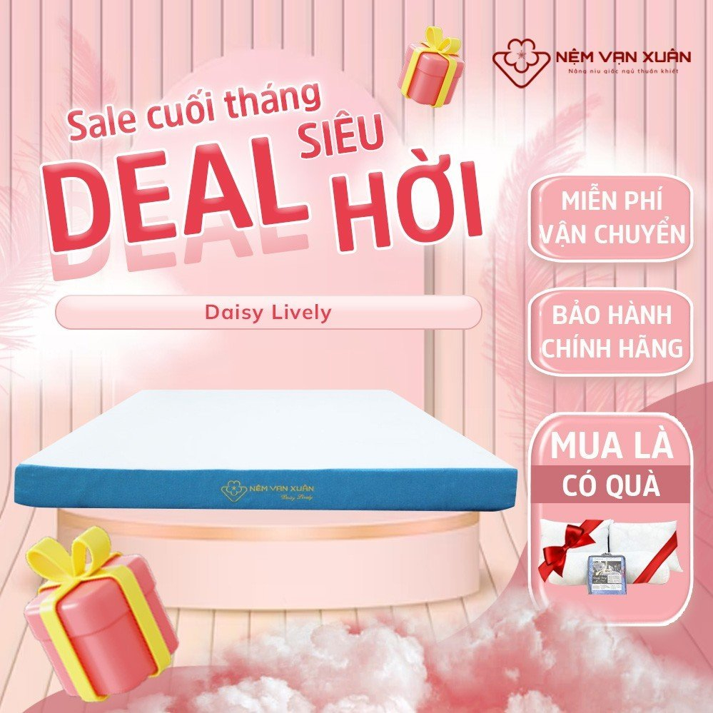Nệm Cao Su Hoạt Tính Vạn Xuân Daisy Lively Độ Đàn Hồi Tốt Mềm Mại Êm Ái Kháng Khuẩn Khử Mùi Tốt Tặng Quà 7 Món
