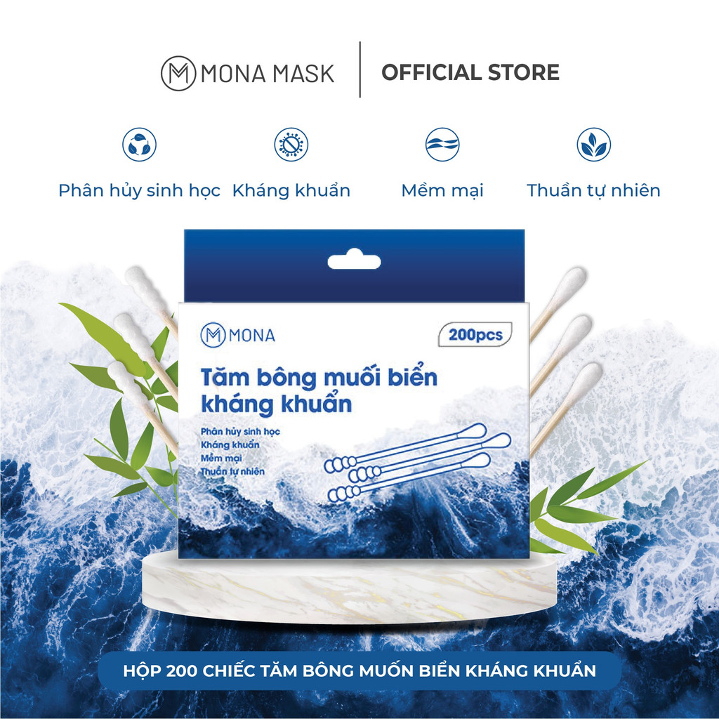 Tăm Bông Kháng Khuẩn Muối Biển Phân Hủy Sinh Học Thương Hiệu Mona Mask.