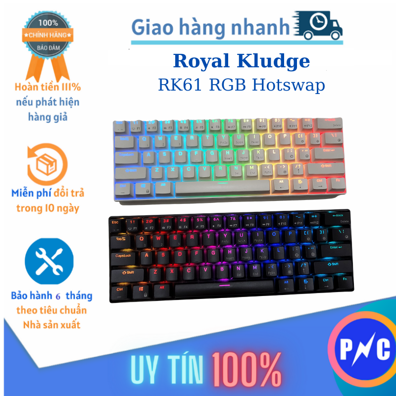 Bàn Phím Cơ Không Dây RK61 Hotswap Led RGB, 3 Chế Độ Bluetooth 5.0/ Wireless/ Type C  - Chính Hãng Royal Kludge