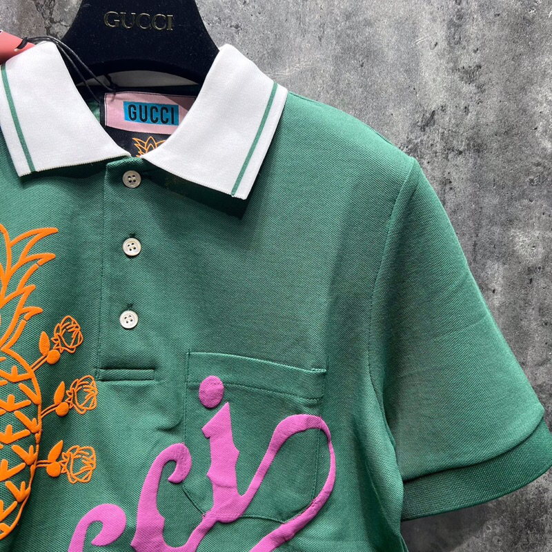 ⚡️[Hight Quality] Hàng Có Sẵn!! Áo Polo Gu'c'ci GG Pineapple Green Họa Tiết Quả Dứa Trước Ngực - Hàng Loại 1 Polo G.C