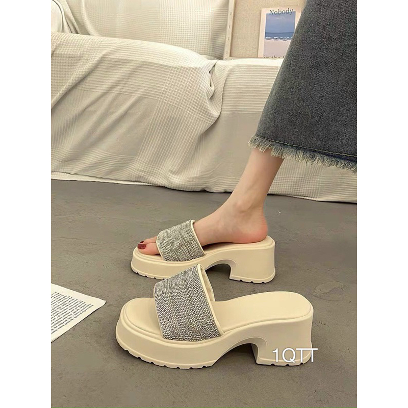 Dép Bánh Mì Gót Vuông Quai Xoàn Cao Cấp Sang Chảnh