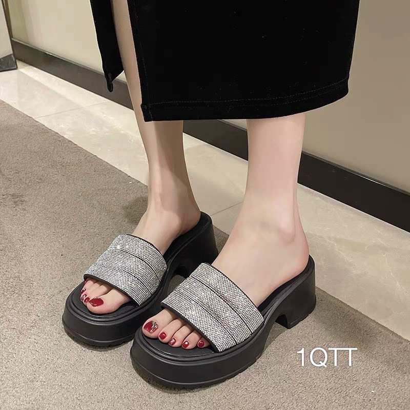 Dép Bánh Mì Gót Vuông Quai Xoàn Cao Cấp Sang Chảnh