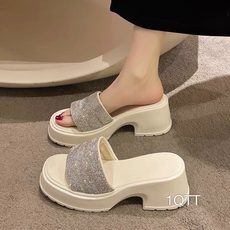 Dép Bánh Mì Gót Vuông Quai Xoàn Cao Cấp Sang Chảnh