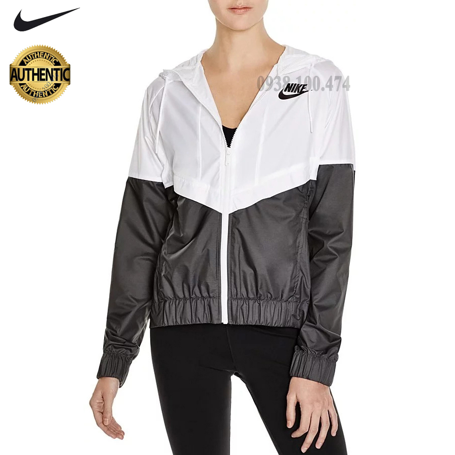Áo khoác nữ Nike chính hãng 1 lớp vải nhẹ chống nước tốt có mũ trùm đầu 2 bên túi có zip