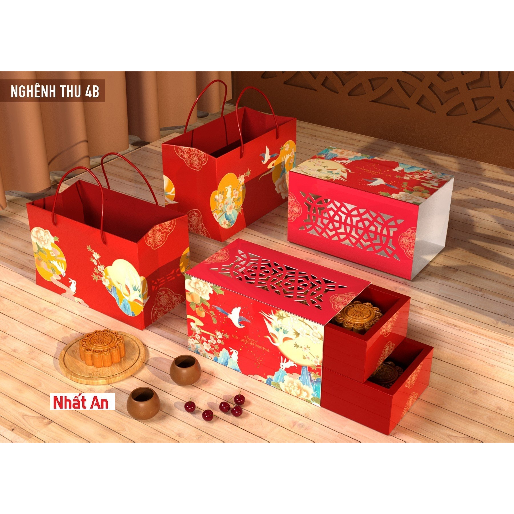 Hộp trung thu 4 bánh Nghênh Thu 150gr - 250gr ( 10 hộp )
