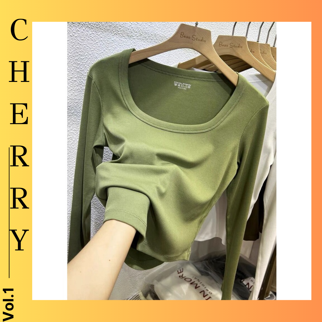 Áo Thun Nữ Dài Tay Hở Xương Đòn Cổ Chữ U Hàng Châu Âu Mẫu Mới Mùa Thu 2023 Nữ Dài Tay CHERRY SHOP