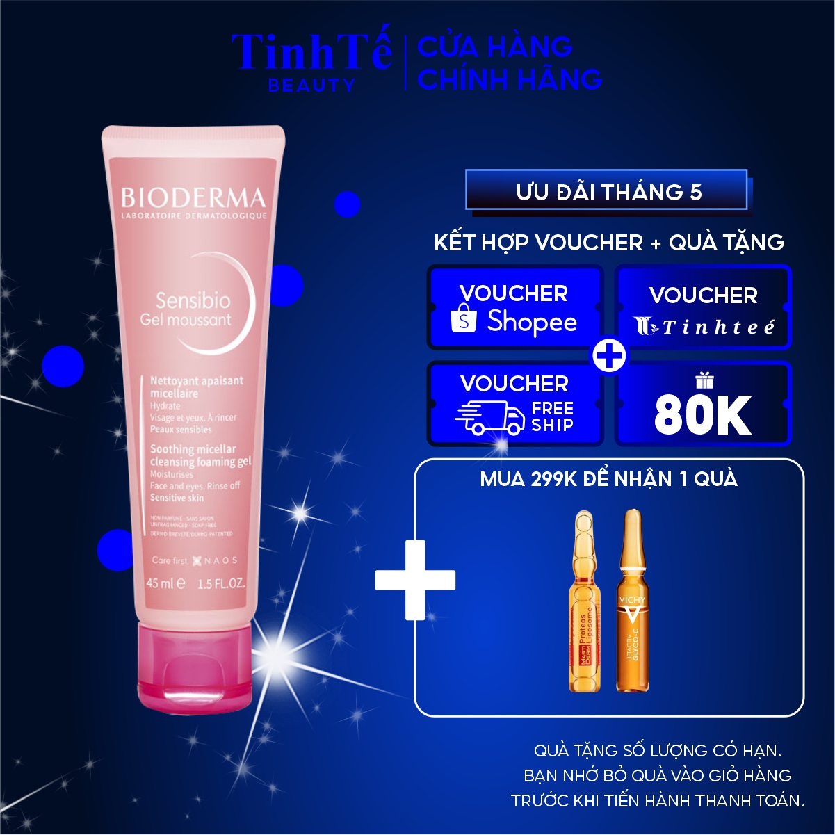 Gel rửa mặt tạo bọt cho da nhạy cảm Bioderma Sensibio Gel Moussant - 45ml