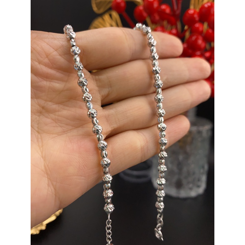 Lắc tay bi nữ khắc máy xi bạch kim - Bạc 925 xi bạch kim