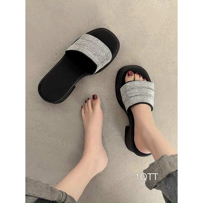 Dép Bánh Mì Gót Vuông Quai Xoàn Cao Cấp Sang Chảnh