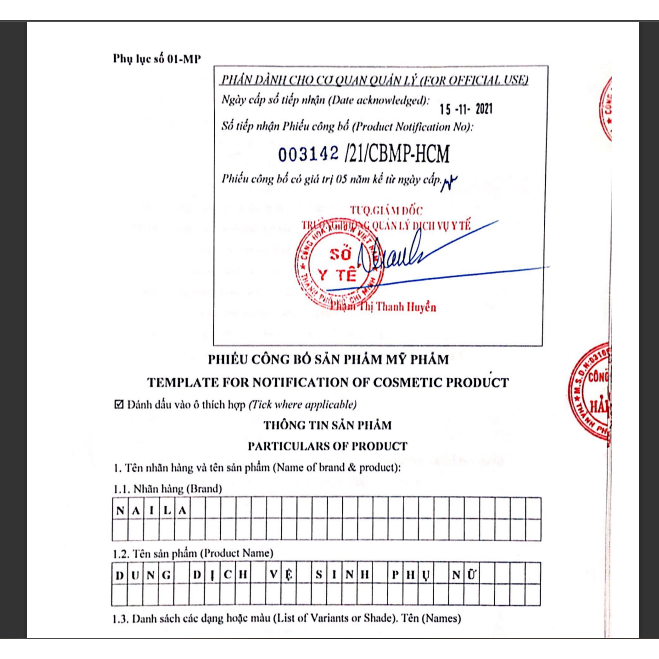 Dung Dịch Vệ Sinh Phụ Nữ NAILA DAVIETNAM CARE - 180ml