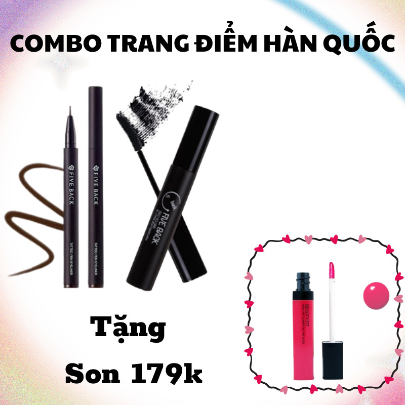 [Tặng Son Beautifit Hàn Quốc 179k]Combo Hàn Quốc Bút kẻ mắt FB Tattoo #02 Nâu và Mascara dài và cong mi 360° FB