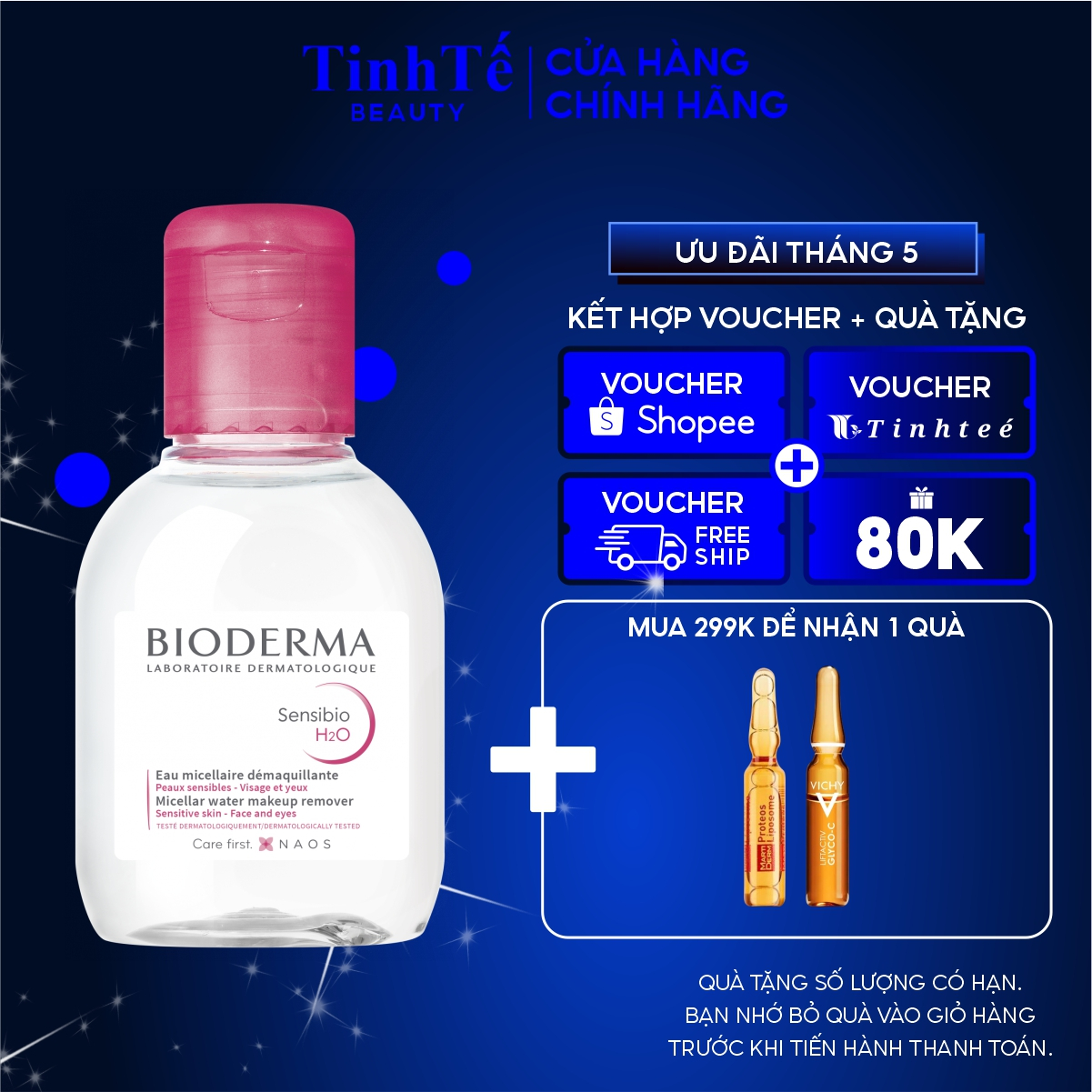 Dung dịch làm sạch và tẩy trang Micellar Bioderma Sensibio H2O 100ml