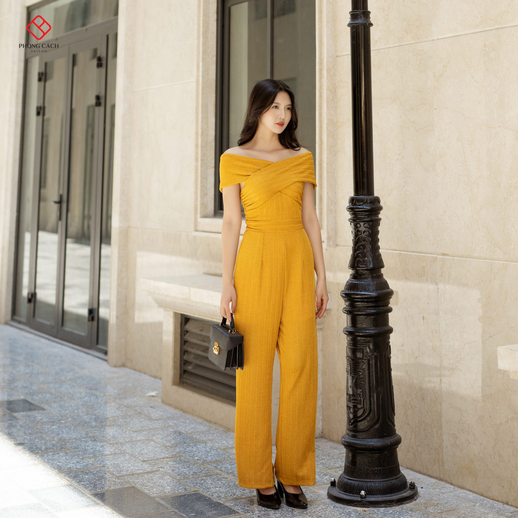 Jumpsuit dài ống suông thiết kế trễ vai 2in1 - SJ1220 - Phong Cách SAIGON