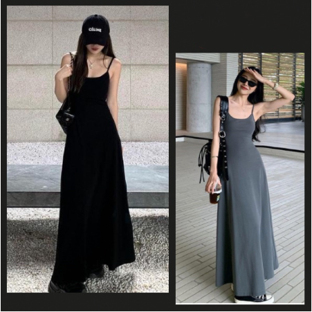 ranliy💗Đầm Maxi Nữ Hai Dây, Dáng Dài 2 Màu Thun Tăm Lạnh Cực Tôn Dáng ( Có bigsize)