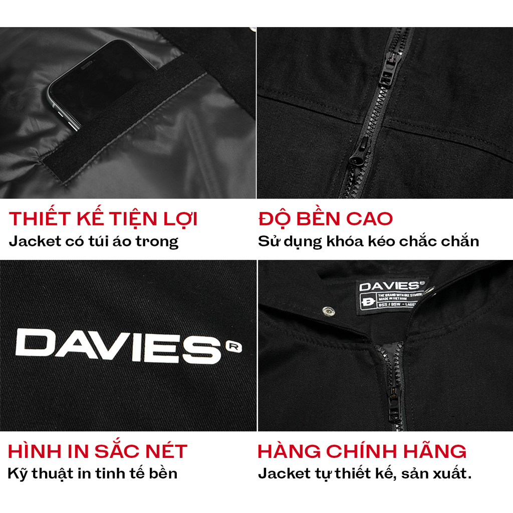 Áo khoác kaki form rộng đẹp màu đen có nón Hooded Jacket local brand Davies| D31-AK1