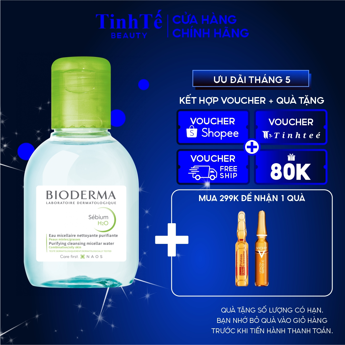 Dung dịch làm sạch và tẩy trang dành cho da hỗn hợp đến da dầu công nghệ Micellar Bioderma Sebium H2O - 100ml