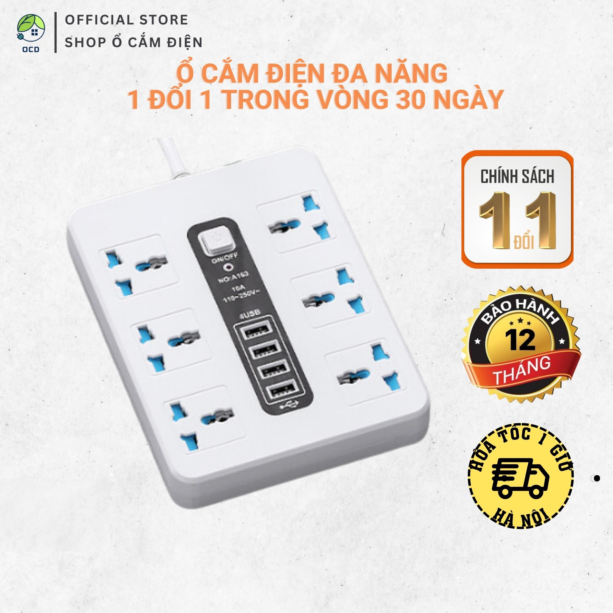 Ổ cắm điện đa năng chống giật chống cháy, ổ điện tích hợp 4 cổng usb dây dài 2,8m