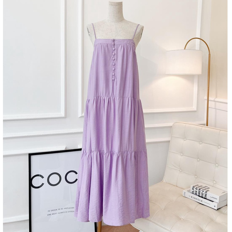 Đầm maxi 2 dây tầng nút bọc 3 màu cực xịn đi biển cực xinh