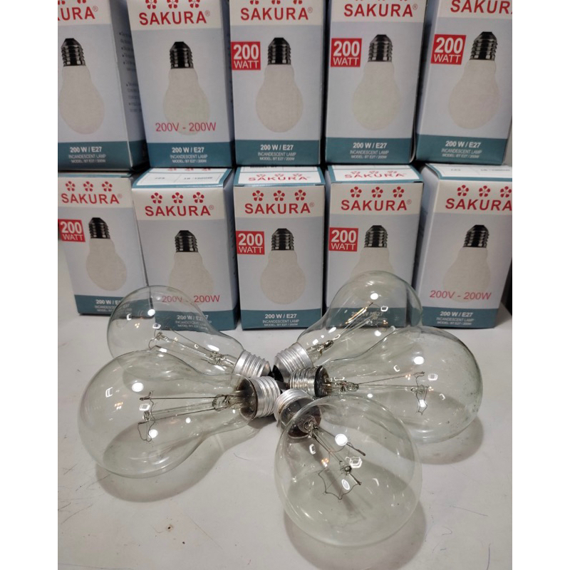 Bóng đèn sợi đốt, dây tóc 200W Sakura, bóng sưởi gà, vịt, quầy bán thịt, thanh long giá rẻ chất lượng cao