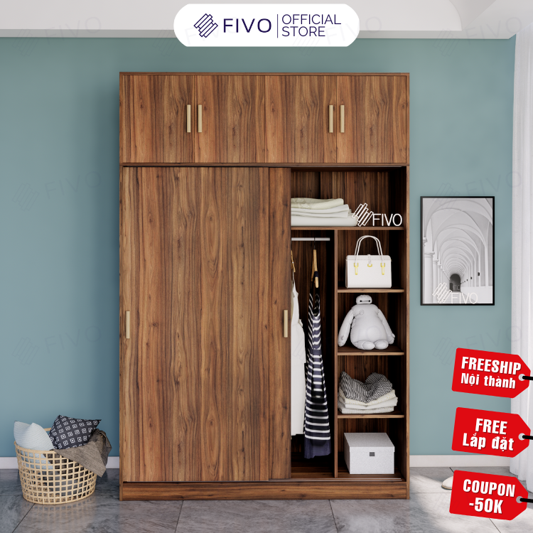 Tủ Áo Quần Cửa Trượt Sang Trọng FIVO Mã FC32 Ấm Cúng Cho Phòng Ngủ, Thiết Kế Rộng Rãi - Màu Gỗ Walnut