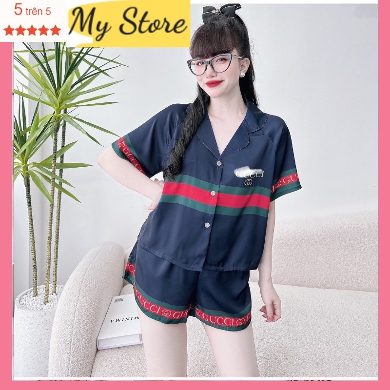 Đồ bộ mặc nhà, bộ ngủ đùi nữ Pijama chất lụa latin in 3D hàng thiết kế siêu mát - Freesize dưới 62kg