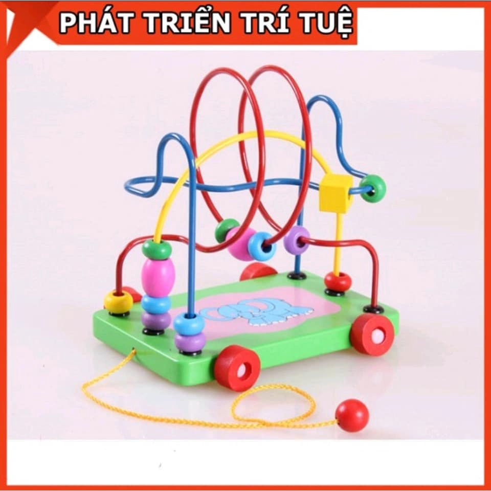 Luồn hạt bằng gỗ CỠ LỚN cao cấp, có dây kéo đẩy xe đi, đồ chơi thông minh cho bé