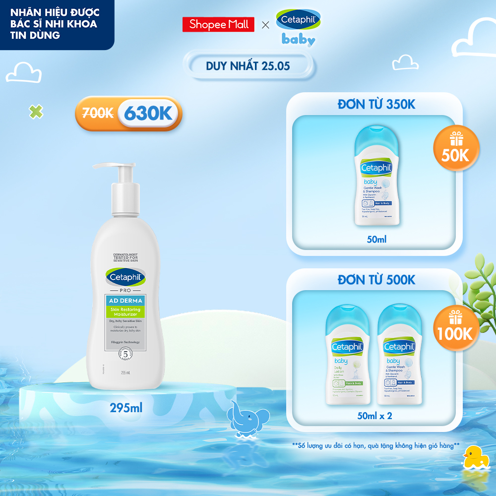 Kem dưỡng ẩm cho da cơ địa Cetaphil Pro AD Moisturizer 295ml