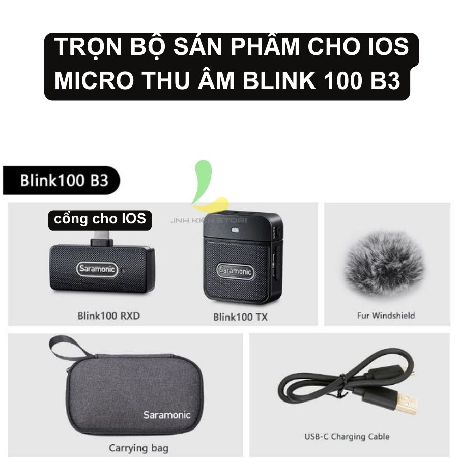 Micro thu âm HOSAN Blink 100 B3, sản phẩm thu âm hỗ trợ thiết bị IOS, truyền dẫn không dây 2.4GHz khử tiếng ồn