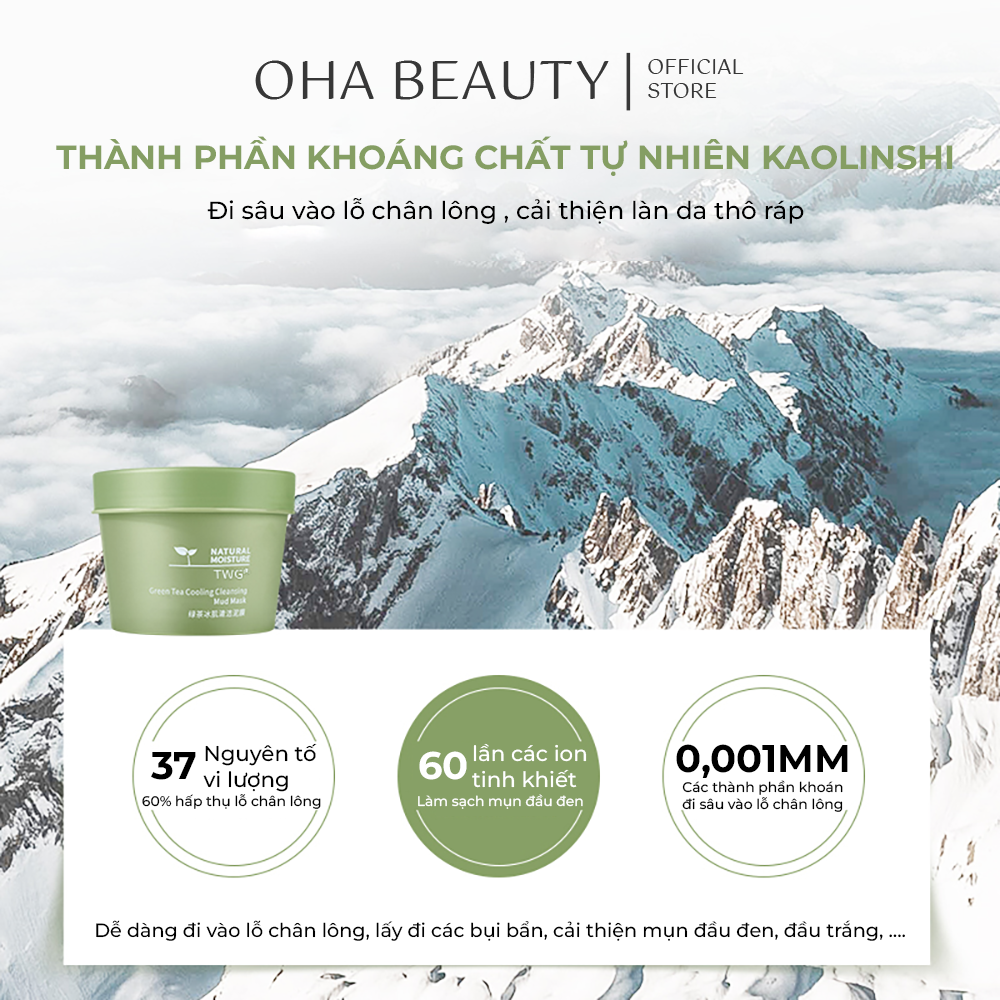 Mặt Nạ Bùn Đất Sét Cao Lanh Trà Xanh TWG 100g Giảm Mụn, Sáng Da, Làm Sạch Lỗ Chân Lông FM-0601
