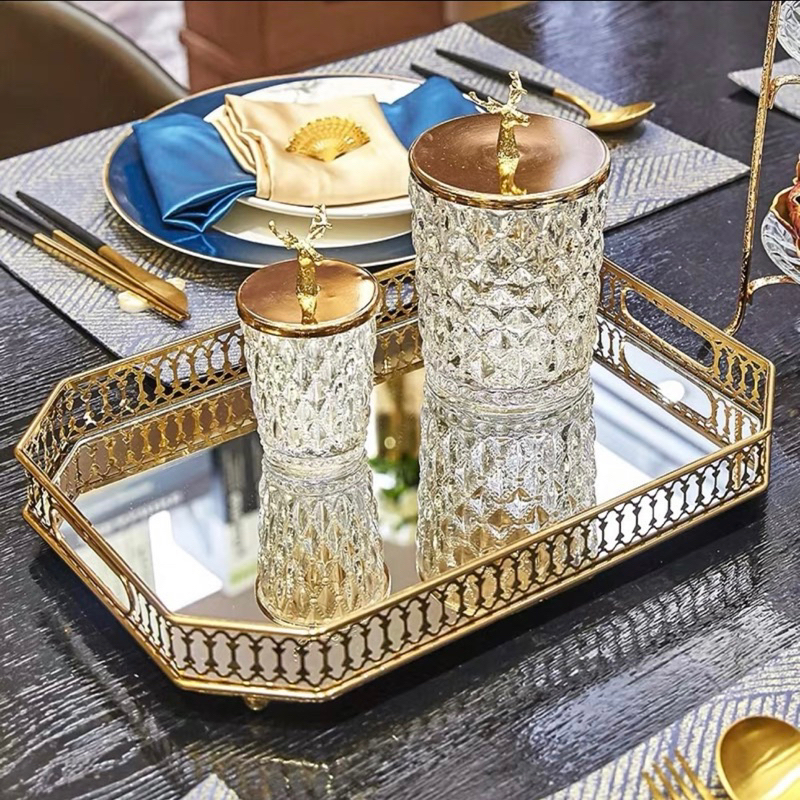 Khay pha lê tráng gương vuông/tròn Decor phong cách Bắc Âu