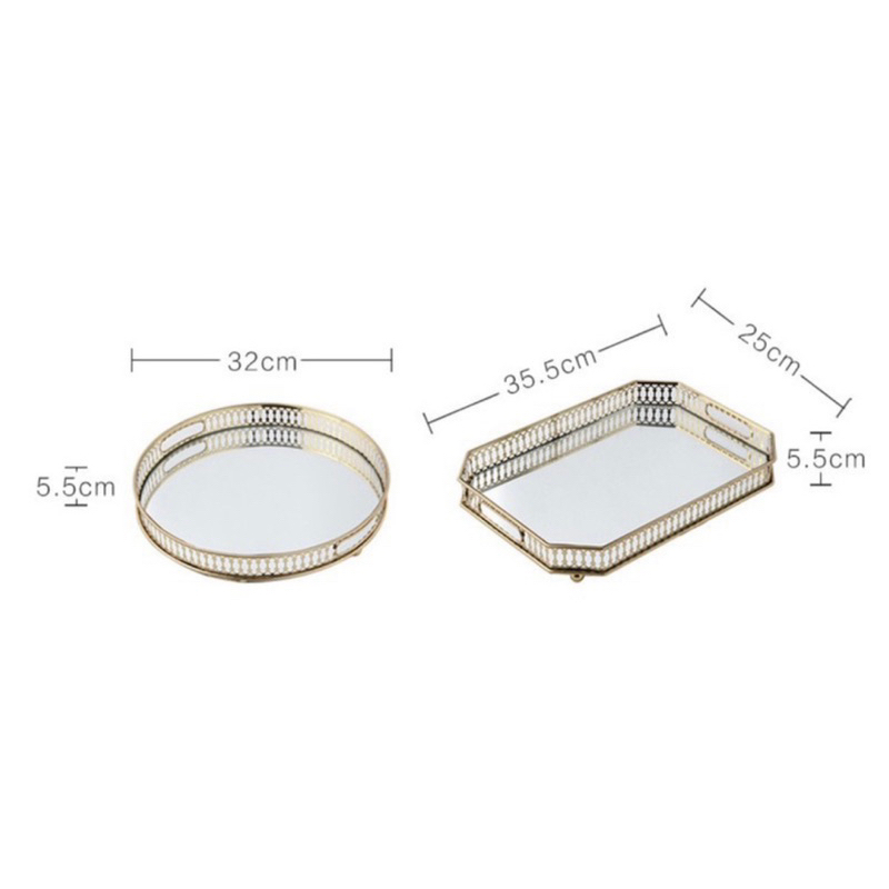 Khay pha lê tráng gương vuông/tròn Decor phong cách Bắc Âu