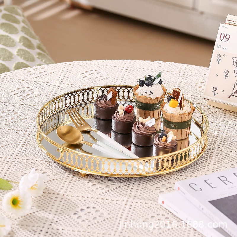Khay pha lê tráng gương vuông/tròn Decor phong cách Bắc Âu
