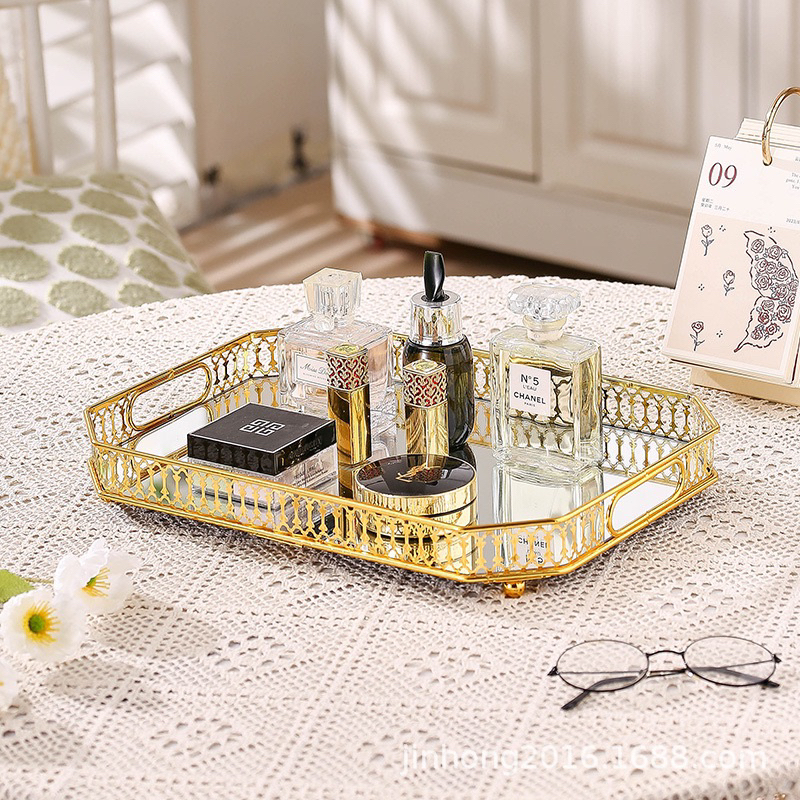 Khay pha lê tráng gương vuông/tròn Decor phong cách Bắc Âu
