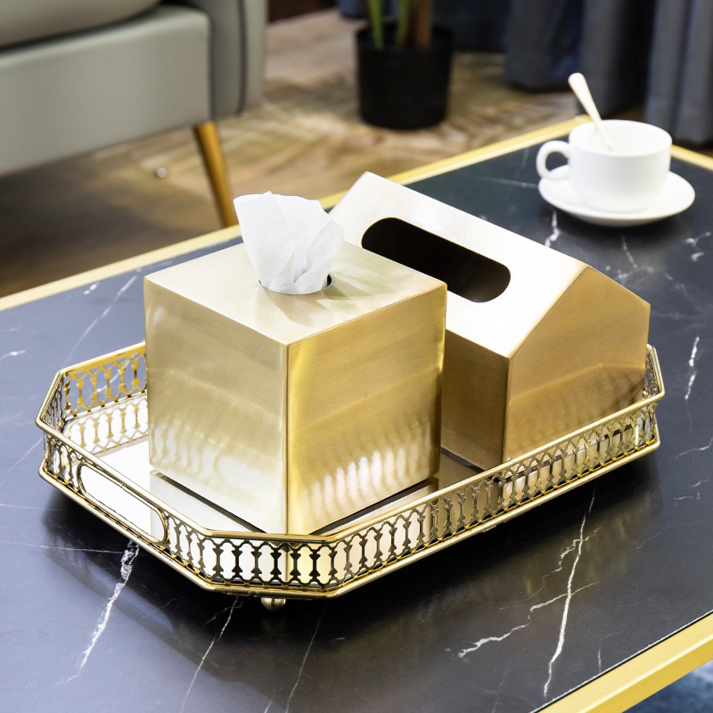 Khay pha lê tráng gương vuông/tròn Decor phong cách Bắc Âu