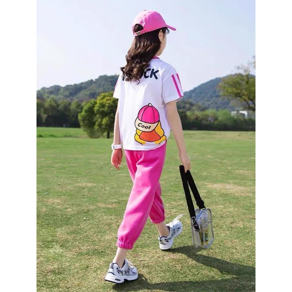 Bộ quần áo cotton hè "GẤU TEDDY" 14-45kg cho bé gái 4-14 tuổi. Thiết kế đẹp, co giãn, thoáng mát. STG3