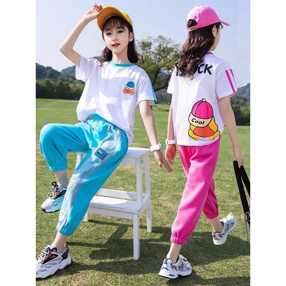 Bộ quần áo cotton hè "GẤU TEDDY" 14-45kg cho bé gái 4-14 tuổi. Thiết kế đẹp, co giãn, thoáng mát. STG3