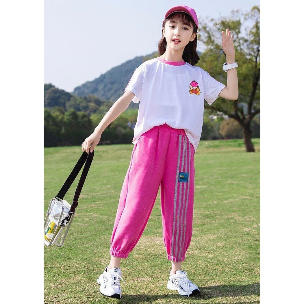 Bộ quần áo cotton hè "GẤU TEDDY" 14-45kg cho bé gái 4-14 tuổi. Thiết kế đẹp, co giãn, thoáng mát. STG3