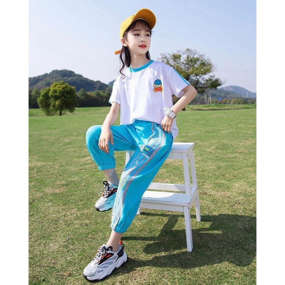 Bộ quần áo cotton hè "GẤU TEDDY" 14-45kg cho bé gái 4-14 tuổi. Thiết kế đẹp, co giãn, thoáng mát. STG3