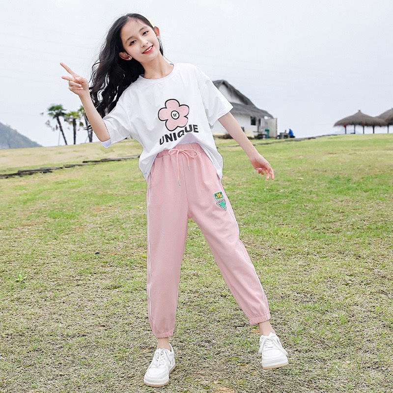 Bộ quần áo cotton hè "GẤU TEDDY" 14-45kg cho bé gái 4-14 tuổi. Thiết kế đẹp, co giãn, thoáng mát. STG3