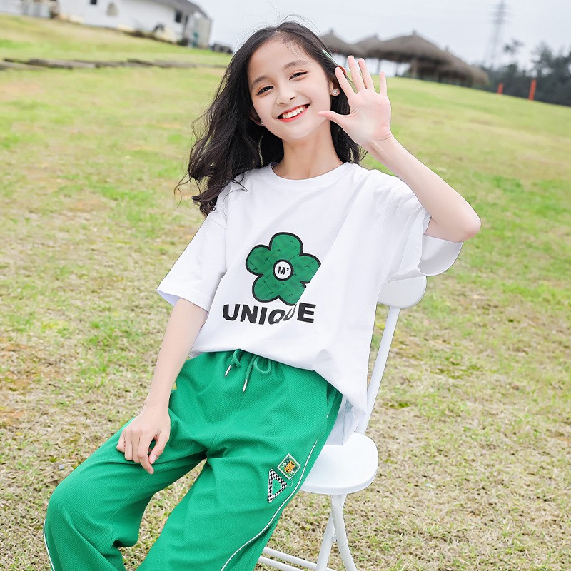 Bộ quần áo cotton hè "GẤU TEDDY" 14-45kg cho bé gái 4-14 tuổi. Thiết kế đẹp, co giãn, thoáng mát. STG3