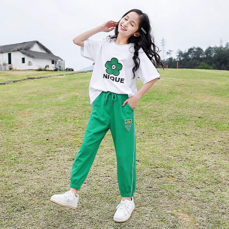 Bộ quần áo cotton hè "GẤU TEDDY" 14-45kg cho bé gái 4-14 tuổi. Thiết kế đẹp, co giãn, thoáng mát. STG3