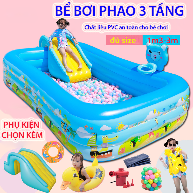 Bể bơi phao cho bé KAW, bể bơi giá rẻ, hồ bơi 3 tầng cho bé,hồ bơi mini siêu dày, chống trượt,bảo hành 1 đổi 1