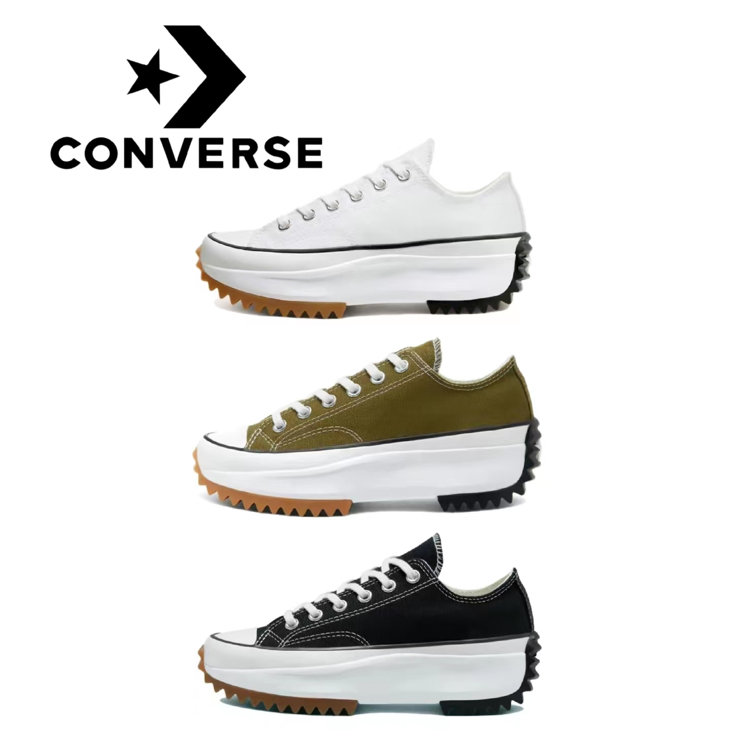 Converse Converse Run Star Hike Chống trượt Chống mài mòn Thấp Upper Canvas Giày nam nữ Giày thể thao trắng Phổ biến