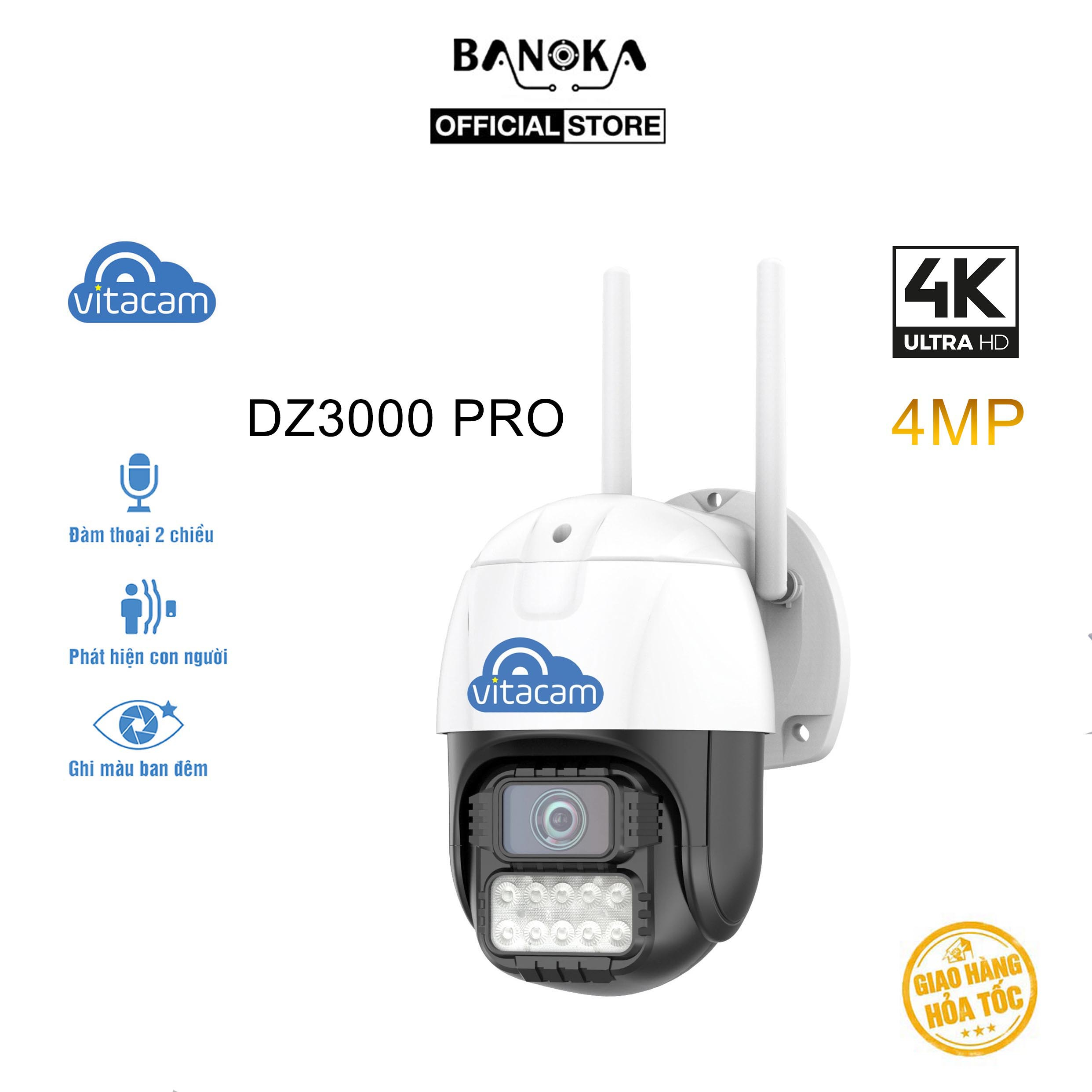 Camera Ngoài Trời Vitacam DZ3000 Pro PTZ Xoay 355 Độ, 4.0 MPX | Hình ảnh sắc nét, Đàm thoại 2 chiều