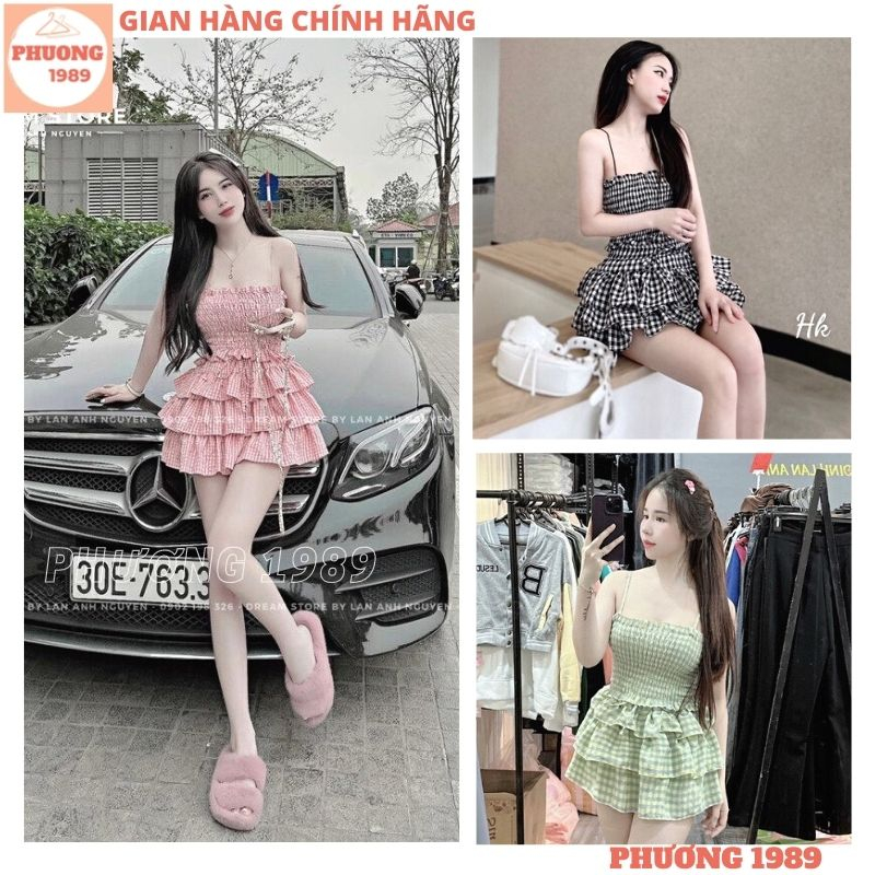 Bộ áo quây croptop kèm chân váy kẻ xếp ly bánh bèo, Set áo ống ôm body phối váy xếp bồng bềnh 3 màu xinh xắn - 1989